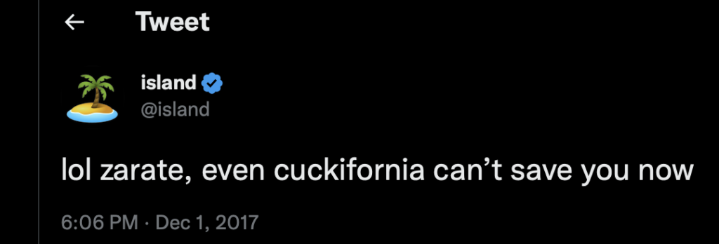 Island's anti-California tweet